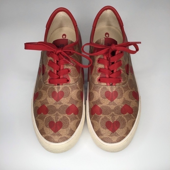 COACH Lowline Signature Lace-up Sneakers in Red Apple Hearts. - Picture 2 of 10